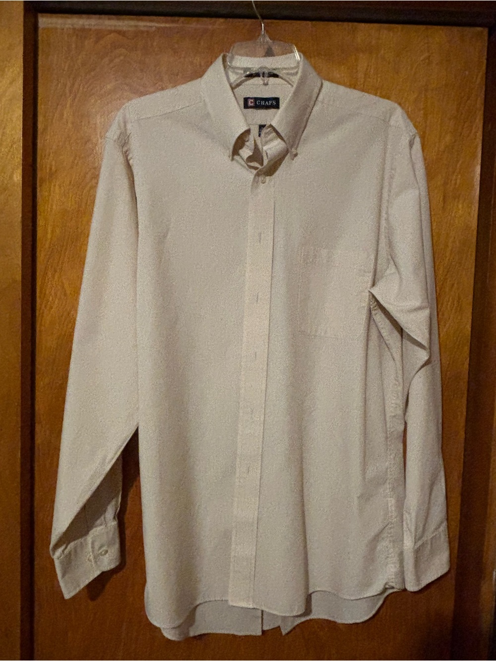 Chaps Men's tiny checkered Cream Button-Front Dress Shirt